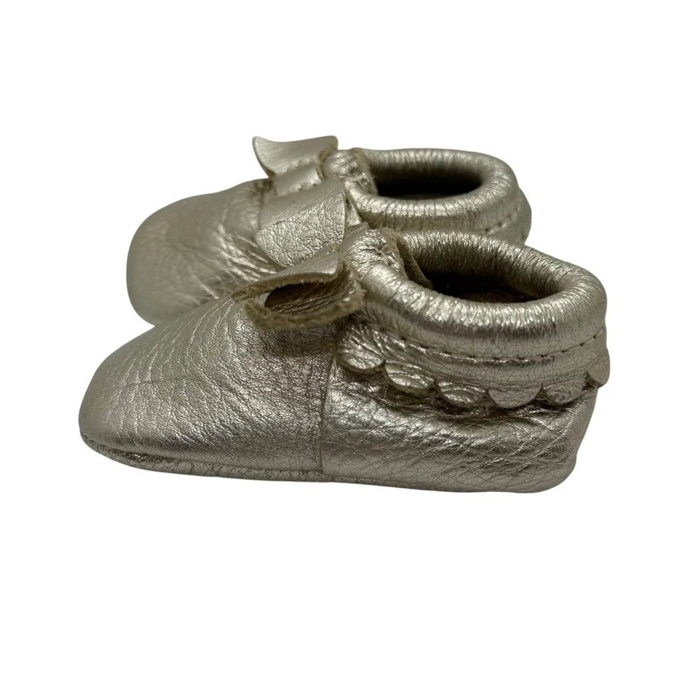 Freshly Picked 2 Gold Leather Baby Moccasins Bow Soft Sole Infant First Walker‎